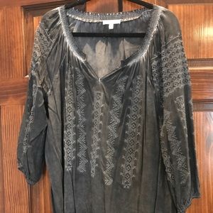 Freeway Embroidered Top with Fringe Detail